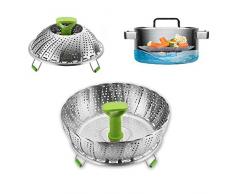 Apark Edelstahl Dämpfkorb, Dampfgarer Einstellbar Dünsteinsatz für Koch-Töpfe von 18cm - 28cm stufenlos verstellbarer Dampfgarer zum Gemüse dämpfen BPA-frei rostfrei geeignet für Baby-Nahrung