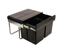 Wesco Niedriger Mülleimer Küche ausziehbar, 2 x 15 l Einbaumülleimer, Abfallsystem, Einbau Abfallsammler, Trennsystem, Bodenmontage, 2-er Trennung, Kunststoff Schwarz 28015 0