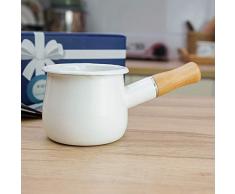 JMAHM Antihaft-Milchtopf für Milch, Tee, Kaffee, Eier, Kochtopf – Emaille, Holzgriff, leicht zu reinigen weiß