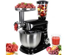 Syntrox Germany KM-6.5L De Luxe Black Küchenmaschine Knetmaschine Mixer Edelstahl Schwarz 1300 Watt mit tollem Zubehör