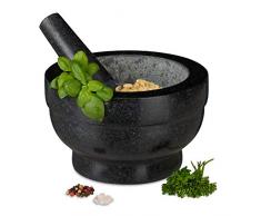 Relaxdays XXL Granit Mörser mit Stößel, robust, langlebig, Gewürze, Kräuter, Steinmörser, 5,6 kg, Ø 20 cm, 1l, schwarz