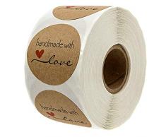 Lumanuby. 500x Aufkleber Siegel Kraftpaiper Handmade with Love Rot Herz Geschenkaufkleber für Party Favor Kekse DIY Grüße für Kunden/Freunde 2.5x2.5cm Backen Zubehör - Aufkleber Siegel Serie, Braun