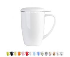 LOVECASA Teetasse Porzellan, 450 ml Porzellan Tee Becher mit Edelstahl Teefilter und Deckel für Früchtetee, lose Tee, Teebeutel, im Büro Weiß
