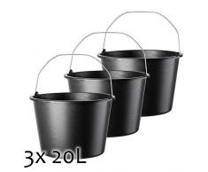 KADAX Baueimer, 20L, Mörteleimer aus Kunststoff, runder Eimer für Baustelle und Garten, Stabiler Wassereimer, Zementeimer mit Griff aus Metall, Mörtelkasten, schwarz, Putzeimer (3)
