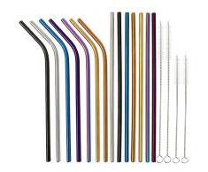 Wiederverwendbare Strohhalme 14er Set Edelstahl – Trinkhalme mit 2 Langen Reinigungsbürsten – Farbige, Umweltfreundliche & Ideale Kunststoff Alternative…