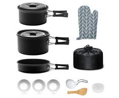 Keymao Camping Geschirr Set Camping Kochgeschirr 2-3 Personen Camping Topf and Pfanne aus Aluminium Campingtöpfe Kochgeschirr für Outdoor Kochen