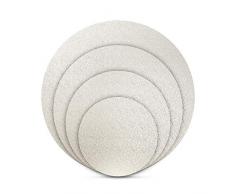 BACKHERZ Premium Cake Board Rund 4er Set - Ø 15 + 20 + 25 + 30cm - Kuchenplatte Tortenunterlage Tortenplatte - 3mm Dick - Lebensmittelecht | Für Transport und Deko (Silber)