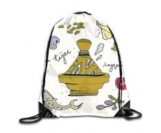 Etryrt Prämie Turnbeutel/Sportbeutel, Traditional Tajine Food Ingredients Hand Drawn Drawstring Backpack Bag Shoulder Bags Gym Bag for Adult
