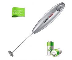 Bonsenkitchen Elektrische Milchaufschäumer Manuell Mixer, Edelstahl Milch Aufschäumer und Schneebesen für Kaffee/Latte/Cappuccino/Heiße Chocolate, Extra Starker Motor, Silber Milk Frother MF8710
