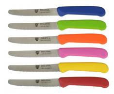 GRÄWE Tafelmesser 6 Stück, Messerset zum Schneiden, 6er Pack Brötchenmesser, Frühstücksmesser mit einseitigem Wellenschliff, Messer 21 cm - Bunt