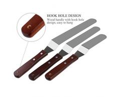 BESTOMZ Winkelpalette Set – 3 Winkelpaletten Streich-Palette Edelstahl mit Holzgriff, Streichmesser, Tortenmesser, Glasurmesser, Icing Spatula Set