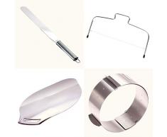 Backset Tortenring Tortenbodenteiler Konditorenmesser Tortenheber – 4teilig aus Edelstahl – 1 Set Backzubehör zur Zubereitung und zum Servieren kleiner und großer, perfekter Kuchen und Torten