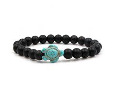 chungeng Naturstein Elastisches Armband Unisex Paar Armband Grün Türkis Schildkröte Vulkanisches Stein Weiß Kiefer Auswahl - Schwarz Schleifstein