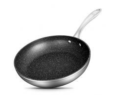 SKY LIGHT Bratpfanne 28cm für Induktion mit Antihaftbeschichtung Omelett Pfanne aus 430 Edelstahl Kochgeschirr Btatentopf für Backofen Spülmaschinen