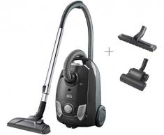 AEG VX4-1-GM-T Staubsauger mit Beutel (750 Watt, Inkl. Zusatzdüsen, Zubehör integriert im Gerät, Tragegriff, leicht, 7,5 m Aktionsradius, waschbarer Hygiene Filter, ergonomischer Handgriff) grau