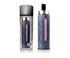 Creano Exklusive TeeflascheThermo-Teamaker, doppelwandig mit Edelstahl Tee Sieb & -deckel in edler Filz-Tasche | Rosa (400ml) im hochwertigen Geschenkkarton