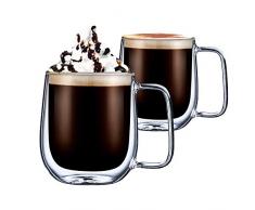 cmxing Doppelwandige Gläser Set Thermoglas Kaffeeglas Trinkgläser 2-teiliges für Espresso Tee Latte Cola Cappuccino Getränk (300 mL)
