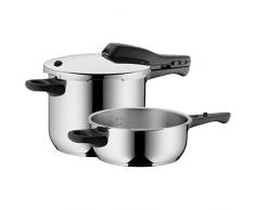 WMF Perfect Schnellkochtopf Set 2-teilig 6,5l + 3,0l, Schnelltopf 22 cm, Cromargan Edelstahl poliert, Induktion, 2 Kochstufen, Einhand-Kochstufenregler