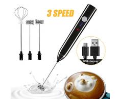 Elektrischer Milchaufschäumer, ALIENGT USB Wiederaufladbar Milchaufschäumer Stab Milk Frother 2 in 1 Milchschäumer Elektrisch Milchschaum Mixer Eier Schlagen für Latte Cappuccino Kaffee schwarz