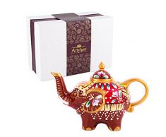 Artvigor, Porzellan Kaffeekanne, 0,8 L Tee Kanne, Handbemalt Elefant Tierfigur