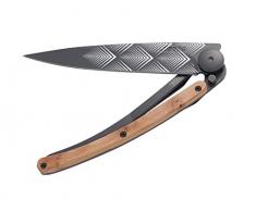 Ultraleichtes Taschenmesser mit Gürtelclip - 37g Wacholderausfertigung - Dünne und scharfe Klinge - Art Deco Muster - Aus Edelstahl - Elegantes und modernes Design