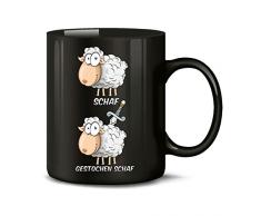 Golebros Schaf gestochen Schaf 5953 Wortspiel Zweideutig Fun Tasse Spruch Lustig Weihnachten Frau Geschenk Geburtstag Büro Arbeit Becher Kaffeetasse Schwarz