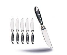 Kerafactum® - 6 Stück Steakmesser mit Wellenschliff Steak Messer 3 fach genietet Fleischmesser Sägemesser mit schwarzen Griffen - das Designset ist erweiterbar - meat knife
