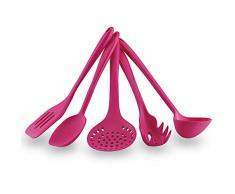 Kochblume Küchenhelfer Set, 5-teilig, Flexwender, Saucenlöffel, Schaumlöffel, Pastalöffel, Schöpflöffel | Premium Lebensmittelsilikon mit Edelstahlkern (pink)