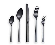 Berglander Besteckset 30-TLG. Mit schwarzer Titanbeschichtung, Schwarzes Besteckset aus Edelstahl, Schwarzes Besteckset, Service für 6 Personen (Matt schwarz)