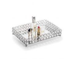 Feyarl Kosmetiktablett Silber Tablett Rechteckig Jewelry Organizer Dekoratives Tablett Spiegeltablett