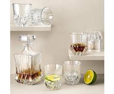 Leraze 7-teiliges italienisches Whisky-Dekanter & doppeltes altmodisches Whisky-Gläser, eleganter Weinkaraffe mit kunstvollem Stopper und sechs Dofen/Weingläsern, Exquisite Kristall-Trinkgläser