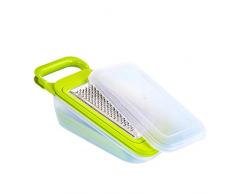 genialo Gemüsehobel-Set mit Auffängbehälter, Küchenreibe Obstreibe mit wechselbaren Reibeeinsätzen & Deckel, Küchenhelfer, 7-teilig