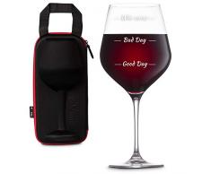 diVinto Riesen-Weinglas mit extra-großem Fassungsvermögen, 860 ml, drei Füllstufen,“Who cares“ für extreme Fälle, „Good Day“ und „Bad Day“, „Frag nicht, wie mein Tag war“-Geschenk für Weinliebhaber