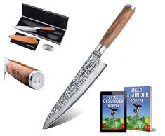 adelmayer® -Profi Damastmesser 20cm extrem scharfe Klinge aus japanischem Damaststahl mit Walnussgriff und Wildledertuch