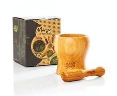 bambuswald© ökoligsches Mörser mit Stößel aus 100% Bambus | Gewürzmörser - Mörsel mit Schlegel Küchenmörser