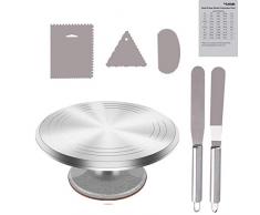 Tortenplatte Drehbar Aluminiumlegierung, Yizish 12-Zoll-Tortenständer Kuchen Drehteller mit Edelstahl-Glasurspatel (2 Stück) und Puderglätter (3 Stück) zum Backen, Kuchen dekorieren, Gebäck