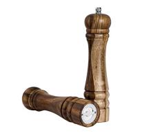 DeroTeno Salz- und Pfeffermühle Set, Gewürzmühlen 2er-Set, Salz und Pfeffer Mühle aus Akazienholz mit Keramikmahlwerk, H 21 cm