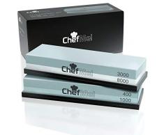 ChefMe! Schleifstein Set 4-in-1 mit deutscher Anleitung 400/1000/3000/8000 - Wetzstein zum Messer schärfen mit rutschfester Unterlage