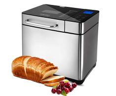 Brotbackautomat Brotbackmaschine Backmeister mit 19 Backprogramme aus Edelstahl 710 W für 500g-1000g Brotgewicht 3 Krustenfarbe 15-stündiger Verzögerungstimer Sichtfenster Warmhaltefunktion (Silber)