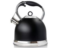 susteas Beste 3 Liter Moderne Wasserkessel Induktion Pfeifkessel aus Edelstahl, Teekessel für alle Kochplatten, 1 Silikon-Handschuh im Lieferumfang enthalten (Schwarz)