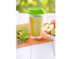 GRÄWE Glas-Becher, 0,3 Liter - doppelwandiger Coffee to Go-Isolierbecher mit grünem Silikon-Trinkdeckel