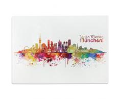 Wandkings Glasschneidebrett „Skyline München“ - Stadt wählbar - Glasschneideplatte, Schneidebrett aus Glas, Frühstücksbrettchen