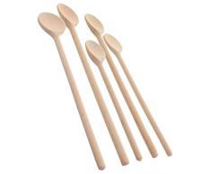 MIJOMA 5-TLG Kochlöffel-Set aus kräftigem Buchenholz Hartholz, Verschiedene Größen 25-35cm Länge, Küchenutensilien, Back-Löffel, Koch-Löffel