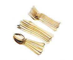 FLAMEER 18 Stück Kunststoff Besteck Einweggeschirr Besteckset Gabeln/Messer/Löffel für Party Bankett - Golden