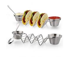 U-picks Taco Halter Edelstahl Taco Ständer mit 4 Saucenbecher & 2 löffel für Halten Tacos, Sandwiches, Brot, Hot Dogs und Pfannkuchen, Ideal für Kinder und Partys, 2 Stück