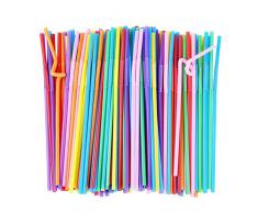 ALINK Flexible Kunststoff-Trinkhalme, extra lange Einweg-Bendy-Party-Strohhalme, Packung mit 200 Stück