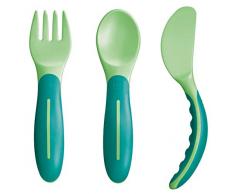 MAM Esslernbesteck bestehend aus Messer, Gabel & Löffel, 3-teiliges Besteck Set mit rutschfesten Griffen, sicheres Baby Besteck für Links- und Rechtshänder, ab 6+ Monate, grün