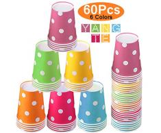 60 Stück Einweg Pappbecher Partybecher, 250ml Multicolor Biologisch Abbaubar Becher für Hochzeit, Kinder DIY, Partybedarf, Kaffee, Tee, Heißen und Kalten Getränken