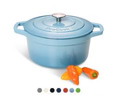 ProCook - Bratentopf aus Gusseisen - induktionsgeeignet - 24 cm Ø - 4,7 l Volumen - in schattiertem Türkis - emailliert - Bräter - Schmortopf - rund