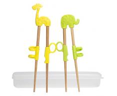 2 Paar Training Essstäbchen, uniquQ Kinder Lernen Stäbchen Tiere Lernen Stäbchen Elefant Giraffe Holz Chopsticks mit Box